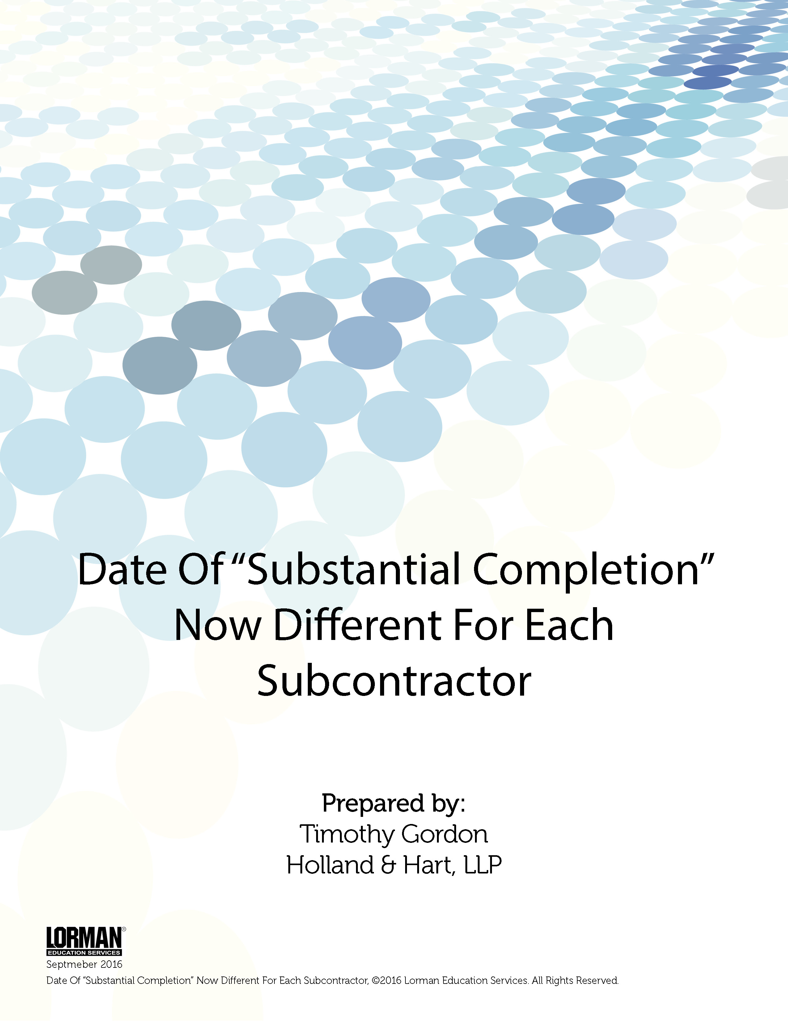 Date Of Substantial Completion Now Different For Each Subcontractor